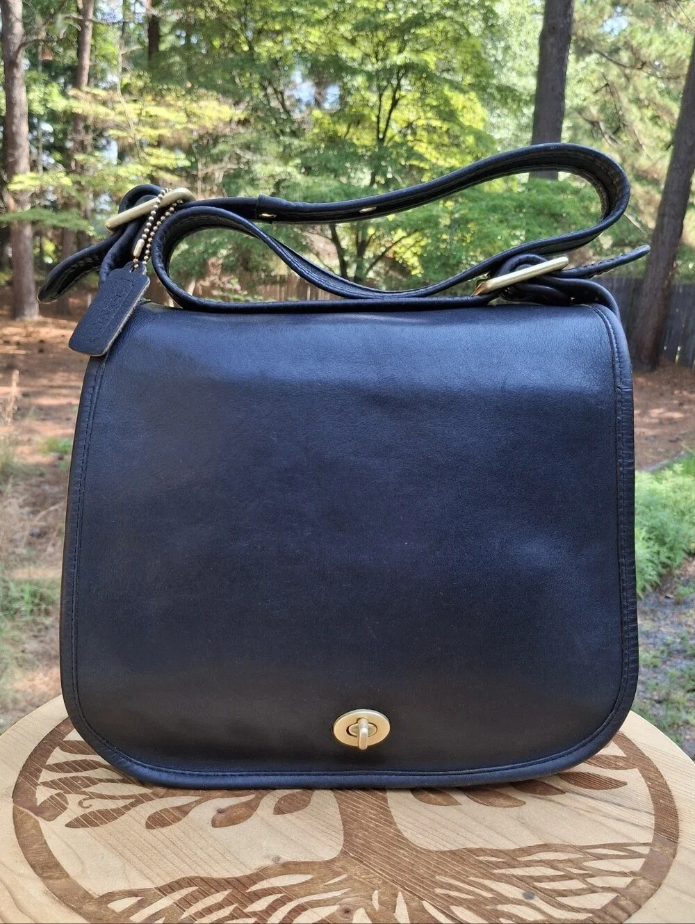 Vintage 1970's Coach Black Leather Stewardess Bag Made In NYC # 9525
